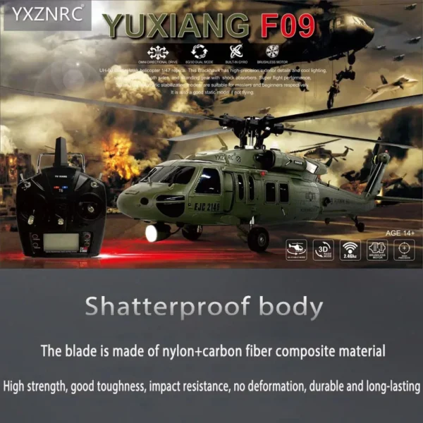 リモートコントロール航空機 ブラックホーク RC ヘリコプター Yxznrc F09V Uh60 ユーティリティ 6ch 6軸ジャイロ 3Dデュアルブラシレスモーター RTF RC - 画像 (4)