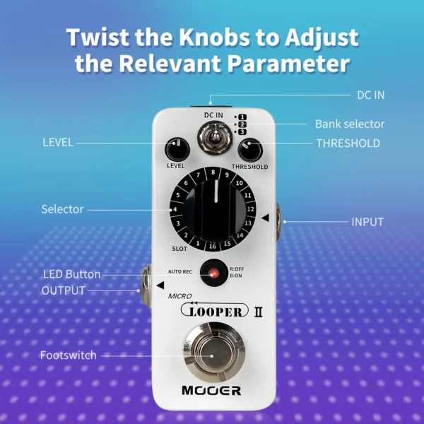 MOOER Micro Looper II ギターループペダル 480分録音、AUTO REC機能、3つの保存バンク、バンクあたり16スロット - 画像 (6)