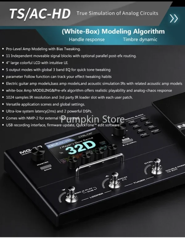NUX MG-30(英語版)DME デジタルマルチエフェクター ギターベース用 LOOP ループレコーディングサウンドカード - 画像 (2)