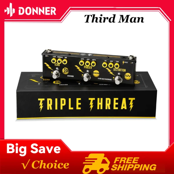 Donner X Third Man 3-in-1 アナログマルチエフェクトペダル - ディストーション/フェイザー/エコーギターエフェクト（アダプター付き）、ギターアクセサリー