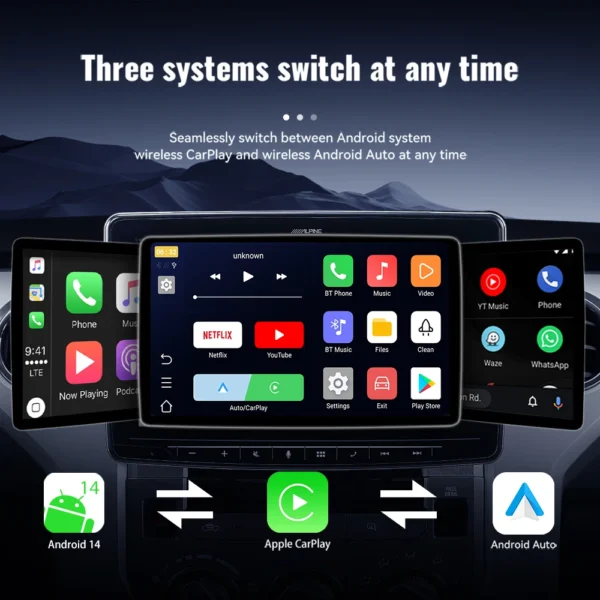 2+16GB 3IN1 android14 ワイヤレス Carplay android Auto 2025 NewAdapter アップグレード プラグアンドプレイ Youtube Netflix ドングル ワイヤレス カー AI TV BOX - 画像 (4)