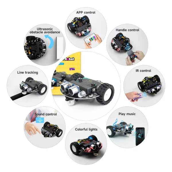 Microbit V2付き: Yahboom Microbitカー プログラミング可能な Microbit V2 V1用 コーディングロボット バッテリー付き CE RoHS STEM教育用 Microbitロボット - 画像 (4)