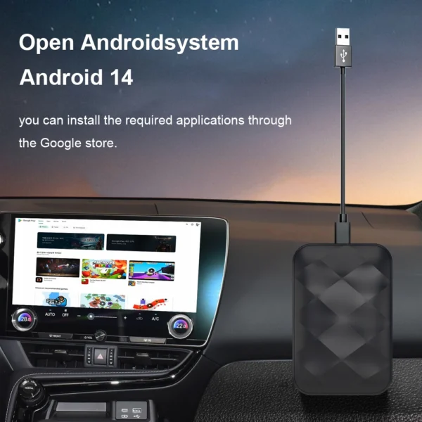 2+16GB 3IN1 android14 ワイヤレス Carplay android Auto 2025 NewAdapter アップグレード プラグアンドプレイ Youtube Netflix ドングル ワイヤレス カー AI TV BOX - 画像 (3)