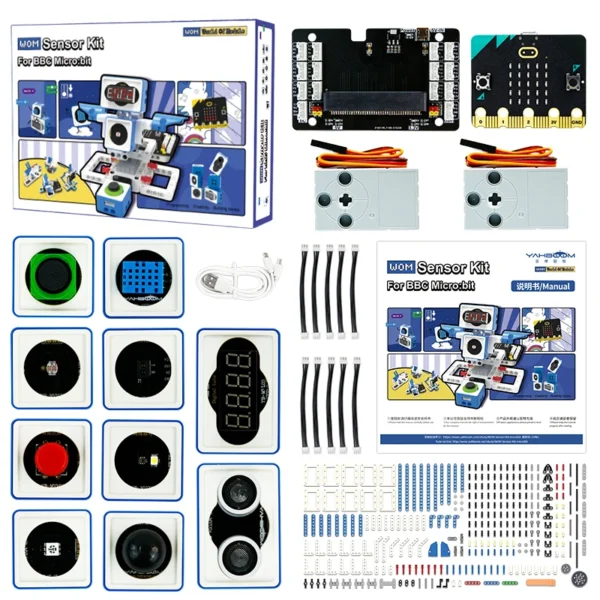 Microbit V2搭載：Yahboom 21 in 1 Microbit V2 ロボットキット DIY 電子センサーキット プログラミング可能な子供用 MakeCode Pythonプログラミングをサポート - 画像 (2)