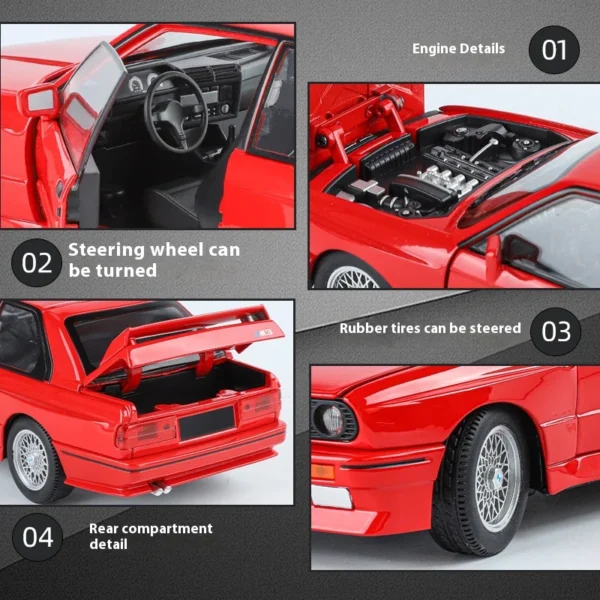 1/24 BMW M3 E30 합금 미니카 다이캐스트 선물 컬렉션 구차 - 이미지 6