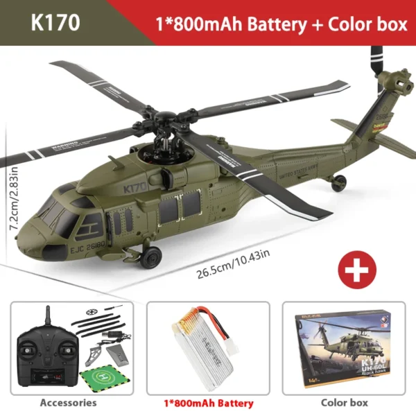 Wltoys K170 UH-60L 라디콘 헬기 6 축 자이로 브러시리스 RTF 어린이 생일 선물 - 이미지 7