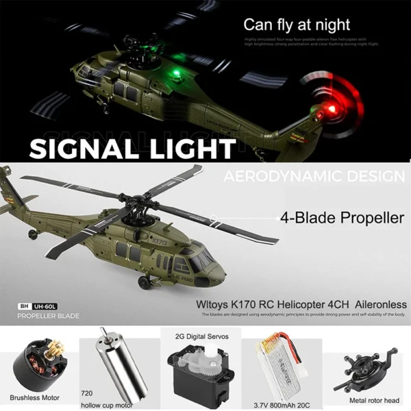 Wltoys K170 UH-60L 라디콘 헬기 6 축 자이로 브러시리스 RTF 어린이 생일 선물 - 이미지 2