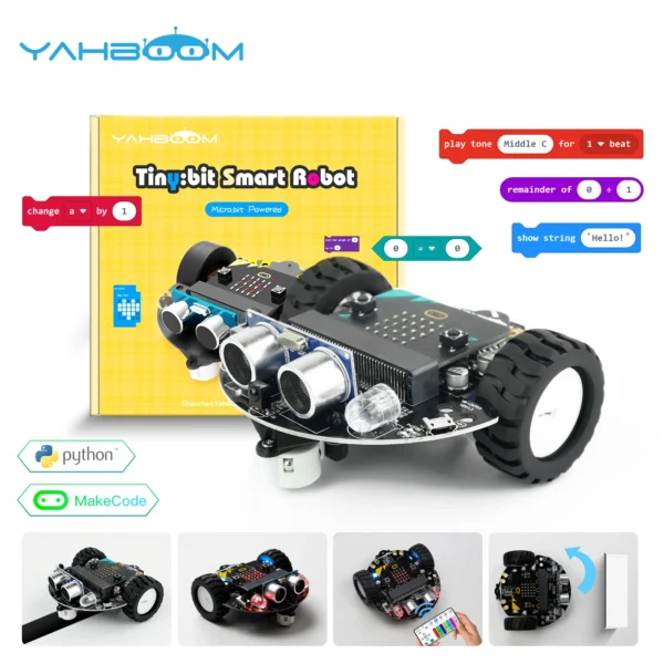 Microbit V2付き: Yahboom Microbitカー プログラミング可能な Microbit V2 V1用 コーディングロボット バッテリー付き CE RoHS STEM教育用 Microbitロボット