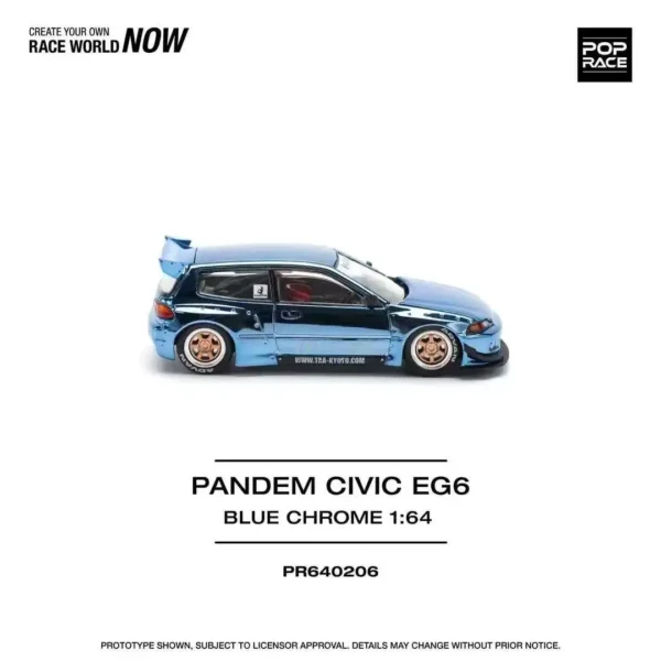 사전 판매 Xcartoys Poprace 1:64 PANDEM CIVIC EG6 블루 크롬 합금 다이캐스트 모델 장난감 레이싱카 소년 크리스마스 선물 - 이미지 4