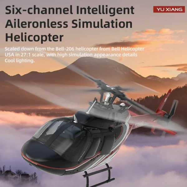 붉은색-검정색--RTF: 1:27 Bell 206 실제 헬리콥터 V3 새 버전 6채널 광학 흐름 위치 지정 호버링 원격 제어 헬리콥터 RTF