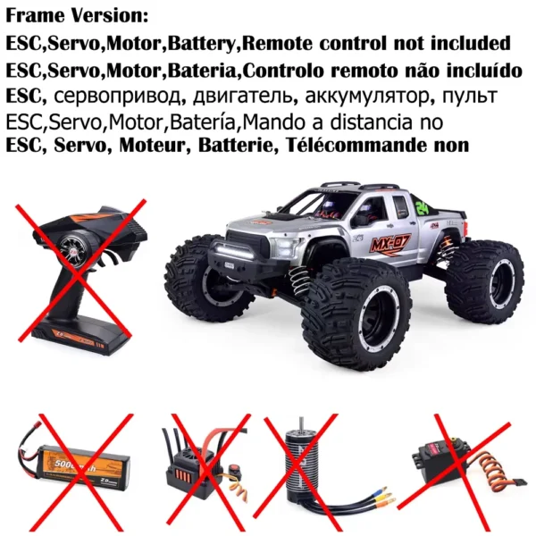 [실버 프레임] ZD 레이싱 MX 07 1/7 스케일 4WD 8S 브러시리스 몬스터 트럭 버기 오프로드 전기 80km/h 고속 레이싱 Hobbywing MAX6 RC 자동차