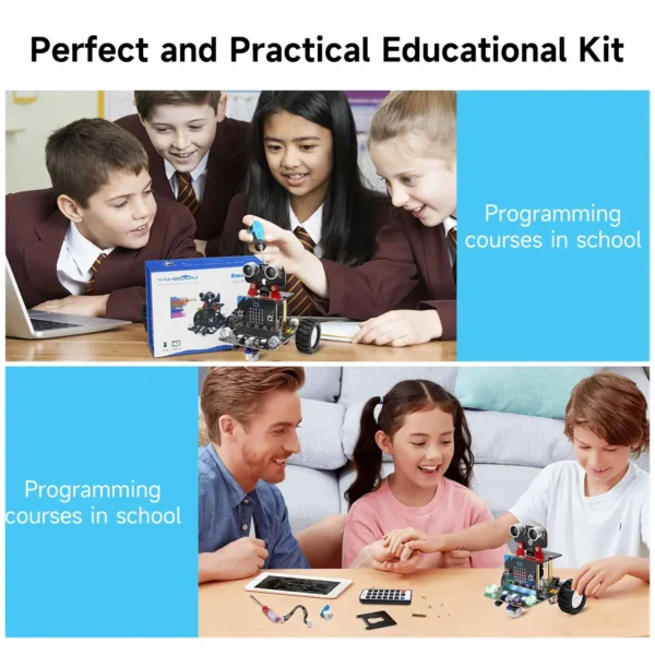 Microbit V2搭載：Yahboom プログラミング可能なロボットスマートカー 子供用ギフト 教育 DIY 学習コーディングキット APP IRコントロール Microbit V2対応 - 画像 (4)