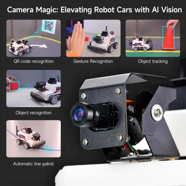 With-Pi5-8GB: Raspberry Pi 5 Car ROS2 教育用ロボットキット、MS200 TOF Lidarサポート、SLAMマッピングナビゲーション、AI視覚認識、Python3搭載 - 画像 (2)