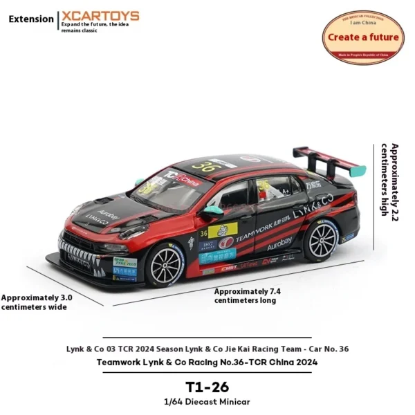 Xcartoys 1:64 스케일 Teamwork Lynk & Co No.36 Tcr 다이캐스트 레이싱 카 모델 미니어처 수집용 차량 (2024년 중국 레이스용) - 이미지 2