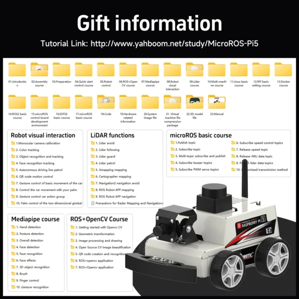 With-Pi5-8GB: Raspberry Pi 5 Car ROS2 教育用ロボットキット、MS200 TOF Lidarサポート、SLAMマッピングナビゲーション、AI視覚認識、Python3搭載 - 画像 (5)