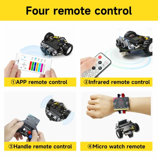 Microbit V2付き: Yahboom Microbitカー プログラミング可能な Microbit V2 V1用 コーディングロボット バッテリー付き CE RoHS STEM教育用 Microbitロボット - 画像 (3)