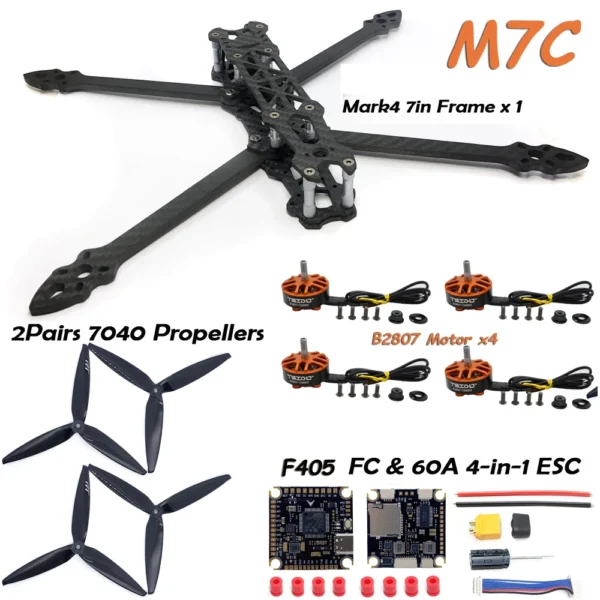 [M7C] MARK4 7인치 카본 파이버 프레임 키트 B2807 브러시리스 모터 F405 FC 60A ESC 7040 프로펠러 2.5W VTX 카메라 (7인치 FPV RC 드론 DIY용)