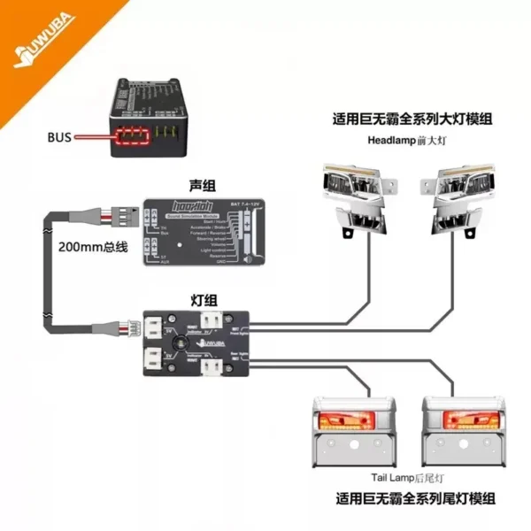 RC 트럭 사운드 시스템 어댑터 모듈 케이블은 NOOXION 및 Fury Bear 사운드 시스템 조명 시스템 어댑터 키트 DIY 부품에 적합합니다.