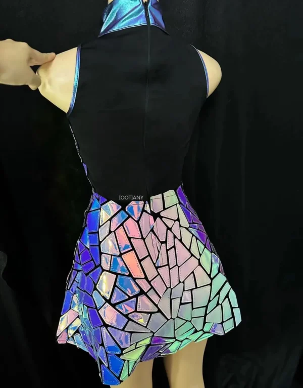 【高輝度】ミラー ドレス ナイトクラブ バー ゴーゴー 衣装 光沢 PU ダンス ステージ - 画像 (2)