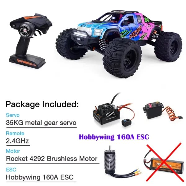 [컬러풀 160A ESC] ZD 레이싱 MX 07 1/7 스케일 4WD 8S 브러시리스 몬스터 트럭 버기 오프로드 전기 80km/h 고속 레이싱 Hobbywing MAX6 RC 자동차