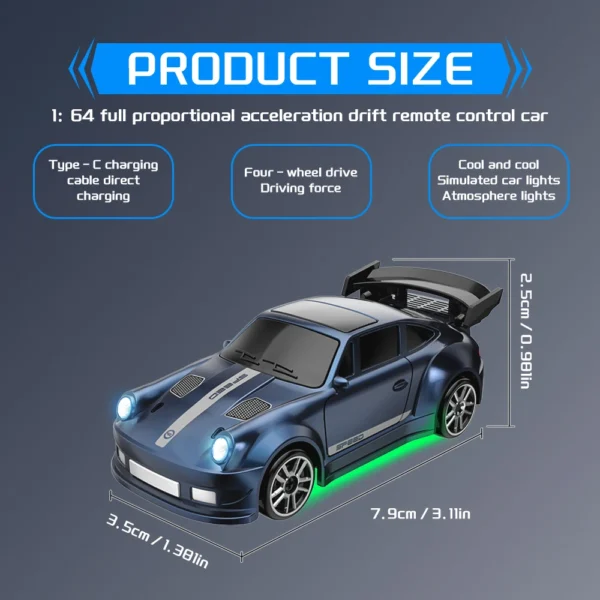 1/64 드리프트 RC 자동차 4WD 미니 라디콘 성인 어린이 선물 데스크탑 레이싱 - 이미지 5