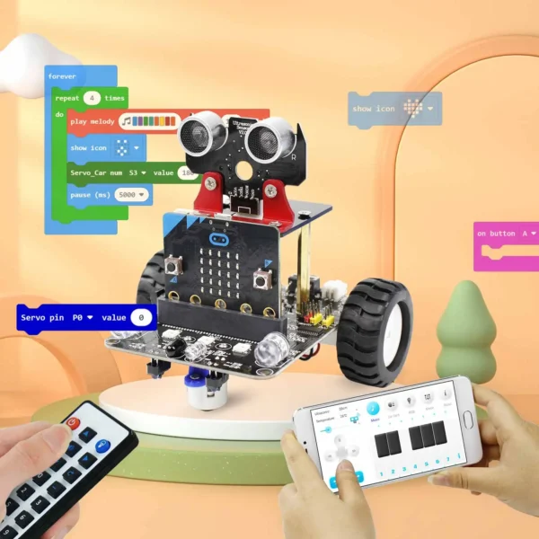 Microbit V2搭載：Yahboom プログラミング可能なロボットスマートカー 子供用ギフト 教育 DIY 学習コーディングキット APP IRコントロール Microbit V2対応