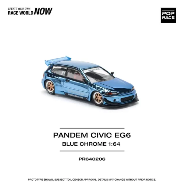 사전 판매 Xcartoys Poprace 1:64 PANDEM CIVIC EG6 블루 크롬 합금 다이캐스트 모델 장난감 레이싱카 소년 크리스마스 선물 - 이미지 3