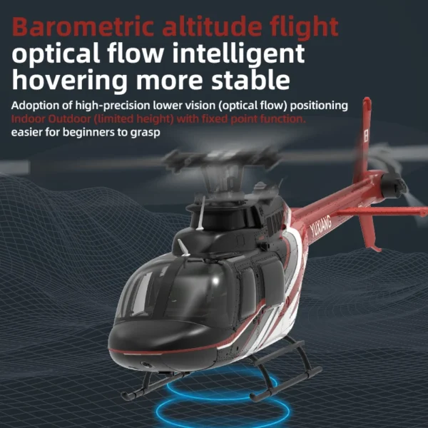 붉은색-검정색--RTF: 1:27 Bell 206 실제 헬리콥터 V3 새 버전 6채널 광학 흐름 위치 지정 호버링 원격 제어 헬리콥터 RTF - 이미지 2