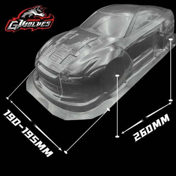 1/10 GTR R35 PVC 투명하고 깨끗한 무도장 RC 바디 셸 195mm 폭 드리프트 램프 셰이드 테일 HSP HPI Traxxas Tamiya D5s MST용 - 이미지 2