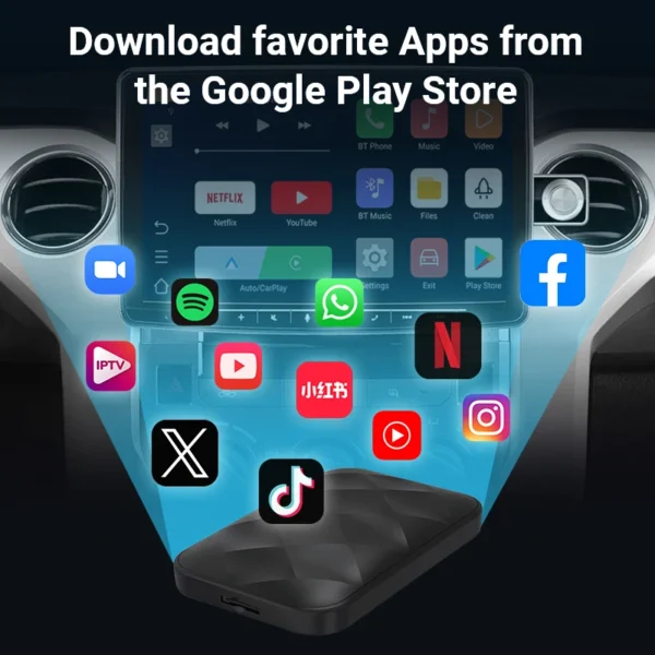 2+16GB 3IN1 android14 ワイヤレス Carplay android Auto 2025 NewAdapter アップグレード プラグアンドプレイ Youtube Netflix ドングル ワイヤレス カー AI TV BOX - 画像 (6)