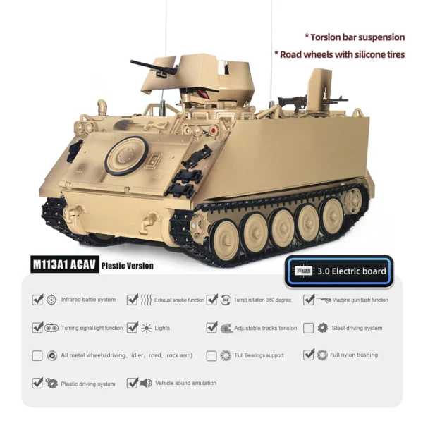 1/16 RTR 통더 RC 탱크 M2412 B M113A1 ACAV 적외선 360도 포탑 회전 연기등 사운드 무선 조종 전기 군사 장난감 - 이미지 4