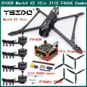 [D10CR 915mhz ELRS] D10C Mark4 V2 10인치 427mm FPV 레이싱 프리스타일 드론 프레임 키트 F4 비행 제어 60A 4IN1 ESC 3115 900KV 모터 10인치 프로펠러