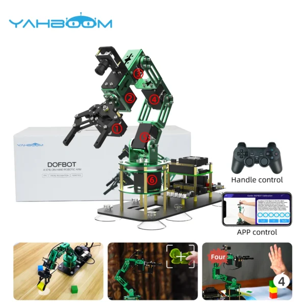 With-Pi-5-8G : Yahboom DOFBOT AIビジョンロボットアームキット RaspberryPi 5用 ROSロボット Pythonプログラミングを採用 オブジェクト認識 CE ROHS