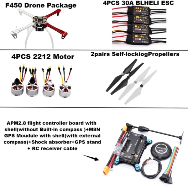[F450 드론 APM2.8] APM PIXHAWK 4축 RC 멀티콥터 쿼드콥터 헬리 멀티 로터 랜딩 기어용 450 프레임이 포함된 Happy F450 드론 키트