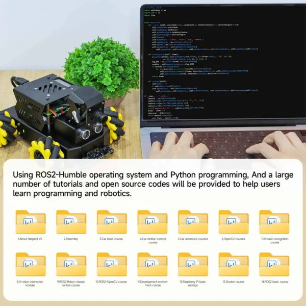 RPi5 8G 보드 Yahboom 4WD Raspbot V2 AI 로봇 자동차 키트(초보자용 Raspberry Pi 5 기반) 교육 프로젝트 ROS2 Humble Python 프로그래밍 - Image 5