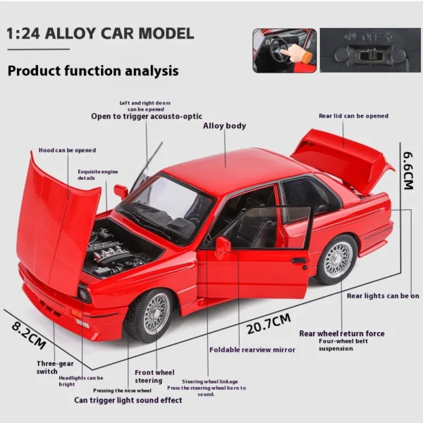 1/24 BMW M3 E30 합금 미니카 다이캐스트 선물 컬렉션 구차 - 이미지 3