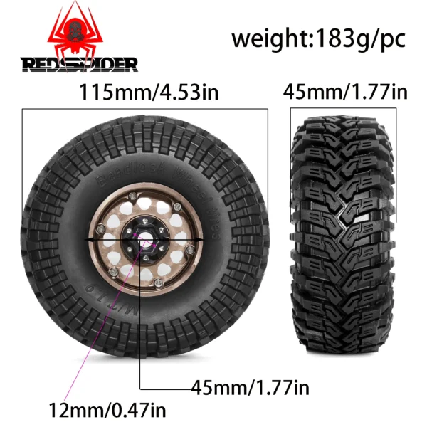1.9인치 비드락 휠 및 타이어 림 오프셋 8.9mm 4개 외경 4.53인치 1/10 RC 크롤러 카 TRX4 TRX6 SCX10 90046 CC01 D90 D110용 - 이미지 5