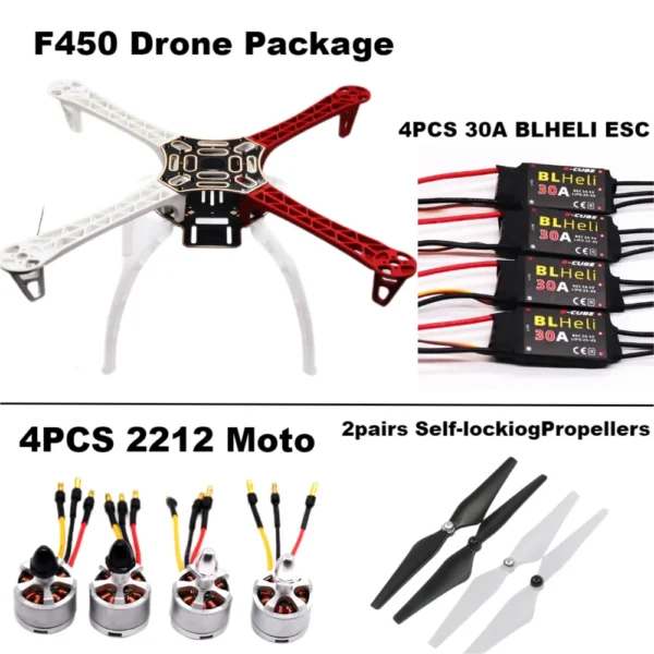 [F450 드론 패키지] APM PIXHAWK 4축 RC 멀티콥터 쿼드콥터 헬리 멀티 로터 랜딩 기어용 450 프레임이 포함된 Happy F450 드론 키트