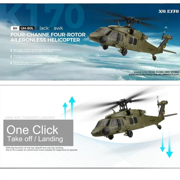Wltoys K170 UH-60L 라디콘 헬기 6 축 자이로 브러시리스 RTF 어린이 생일 선물 - 이미지 3