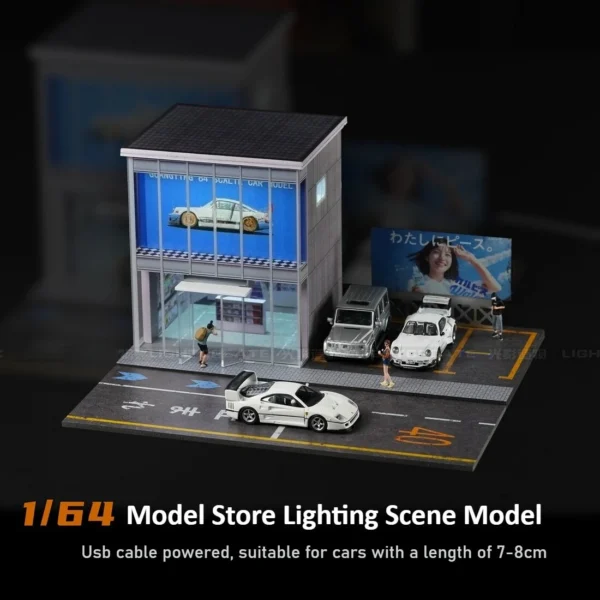 1:64 디오라마 자동차 차고 모형 LED 도시 거리 일본 상점 장면 디스플레이 장난감 - 이미지 5