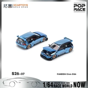사전 판매 Xcartoys Poprace 1:64 PANDEM CIVIC EG6 블루 크롬 합금 다이캐스트 모델 장난감 레이싱카 소년 크리스마스 선물