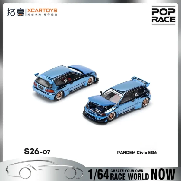 사전 판매 Xcartoys Poprace 1:64 PANDEM CIVIC EG6 블루 크롬 합금 다이캐스트 모델 장난감 레이싱카 소년 크리스마스 선물