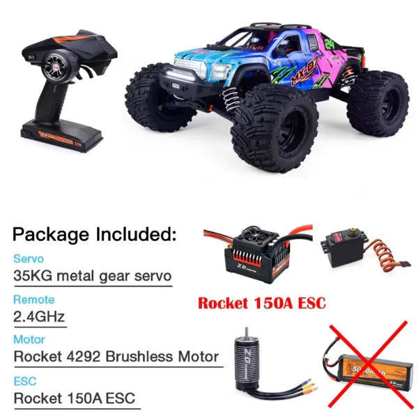 [컬러풀 150A ESC] ZD 레이싱 MX 07 1/7 스케일 4WD 8S 브러시리스 몬스터 트럭 버기 오프로드 전기 80km/h 고속 레이싱 Hobbywing MAX6 RC 자동차