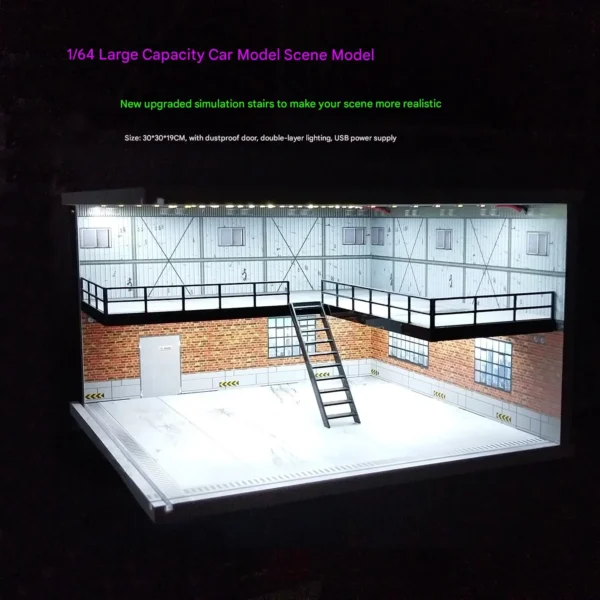 [M008 11L] 1/18 1/24 1/32 1/64 스케일 조명이 있는 자동차 차고 모형 조립 주차장 디오라마 미니어처 차량 주차 공간