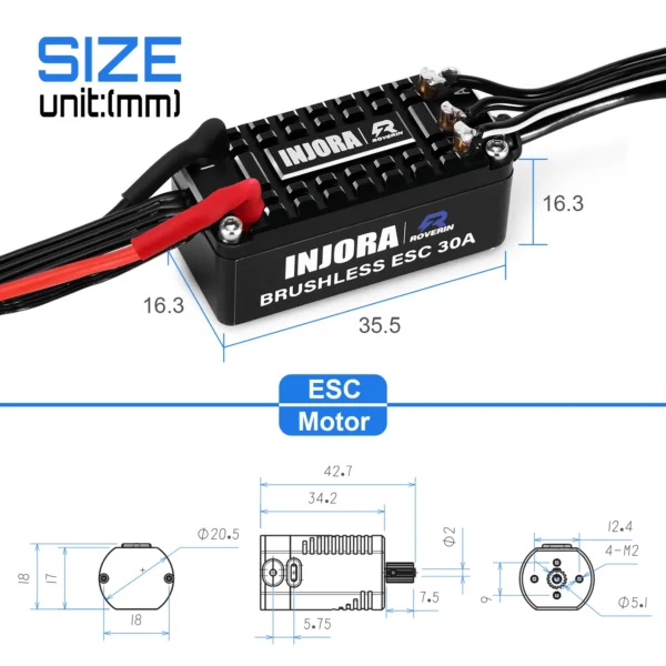 INJORA Roverin 방수 FOC 전원 시스템 센서형 브러시리스 ESC 및 TRX4M Ascent 18(4800Kv)용 180 모터 콤보 - 이미지 4
