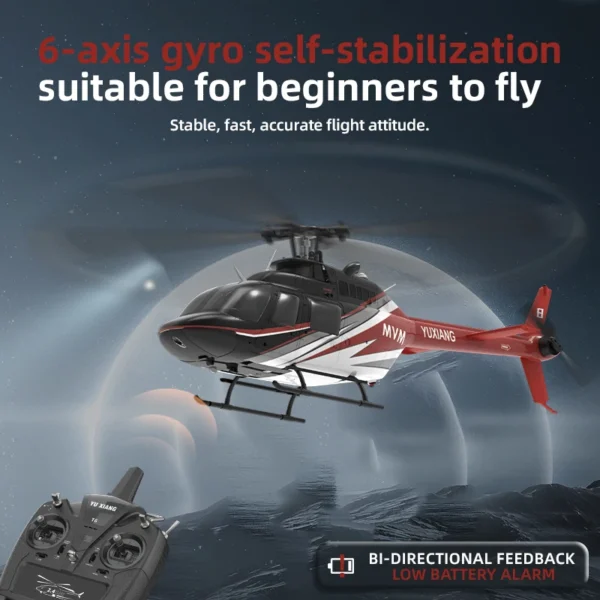 붉은색-검정색--RTF: 1:27 Bell 206 실제 헬리콥터 V3 새 버전 6채널 광학 흐름 위치 지정 호버링 원격 제어 헬리콥터 RTF - 이미지 5
