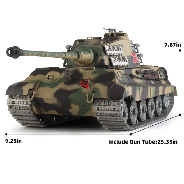 Heng Long rc 탱크 1/16 독일 King Tiger 탱크 모델(금속 로드 휠 및 스프로킷 휠 및 건 운하)(360° 회전 포탑) - 이미지 5