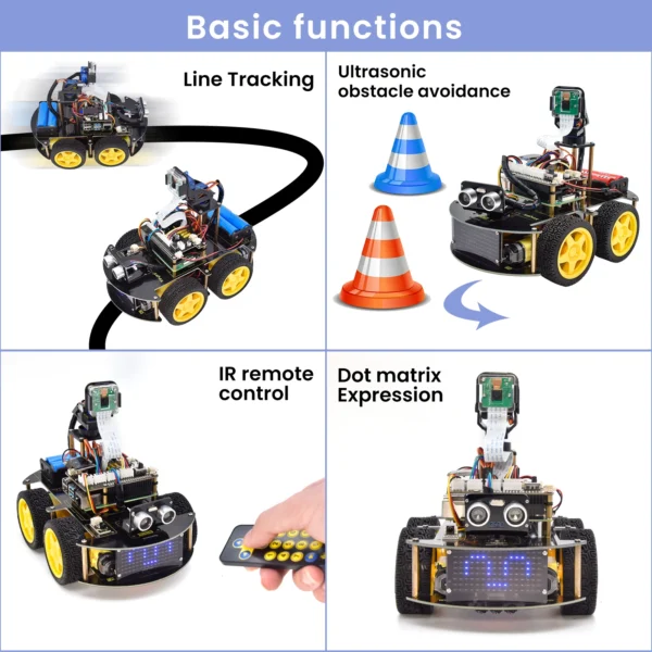 라즈베리파이 4B용 카메라가 장착된 Keyestudio 4WD 스마트 로봇 자동차 키트 Python 프로그래밍 DIY 로봇 프로젝트 키트 APP 적외선 제어 - 이미지 3