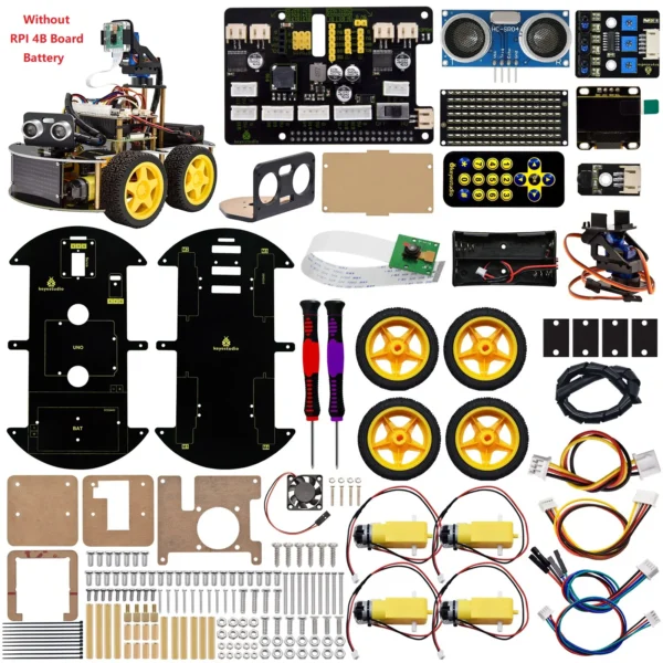 라즈베리파이 4B용 카메라가 장착된 Keyestudio 4WD 스마트 로봇 자동차 키트 Python 프로그래밍 DIY 로봇 프로젝트 키트 APP 적외선 제어