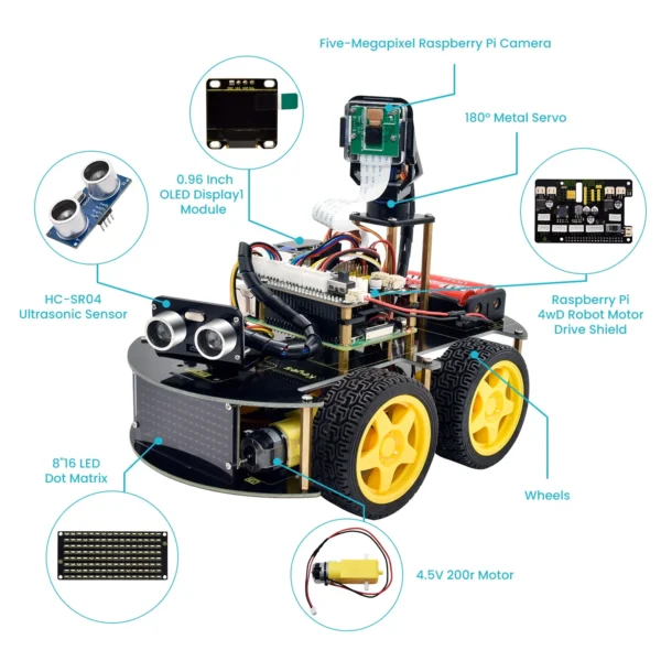 라즈베리파이 4B용 카메라가 장착된 Keyestudio 4WD 스마트 로봇 자동차 키트 Python 프로그래밍 DIY 로봇 프로젝트 키트 APP 적외선 제어 - 이미지 2